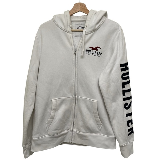 Hollister Other - Hollister White LOGO Zip-Up Hoodie - Men’s Small